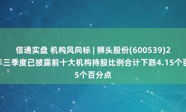 信通实盘 机构风向标 | 狮头股份(600539)2025年三季度已披露前十大机构持股比例合计下跌4.15个百分点
